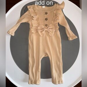Adorable Tan Ruffled Ribbed Baby Jumpsuit